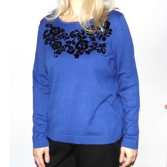 New Cobalt Blue Flowers Sweater - Picture 2 of 7
